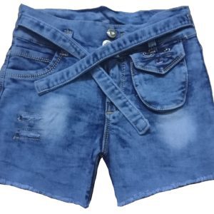 Two tapes kids girls denim shorts sky blue front side