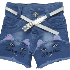 One button kids girl denim shorts sky front side