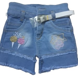 Life is kids girls denim shorts sky blue front side