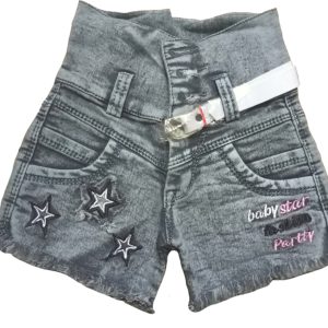 Kids girls denim shorts grey stars front side