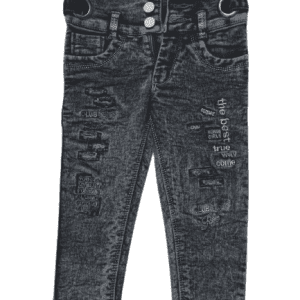 Kids girl black strap denim jeans front side