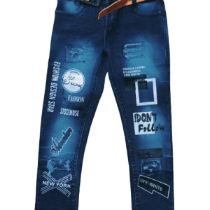 Boys Regular Printed Blue Jeans Front Side