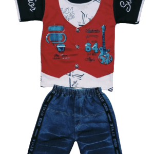 Kids Boys Red Combo Casual Dress White T-Shirt Red Jacket