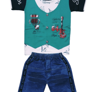 Kids Boys Combo Casual Dress White T-Shirt Green Jacket